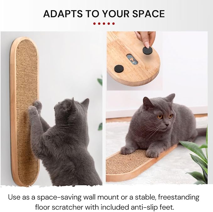 7 Ruby Road Cat Wall Scratcher, Indoor Sisal Scratch Pad Board | Aesthetic Cat Scratcher, Wall-Mount or Floor Use, Solid Rubberwood Frame, Helps Protect Furniture - Image 4