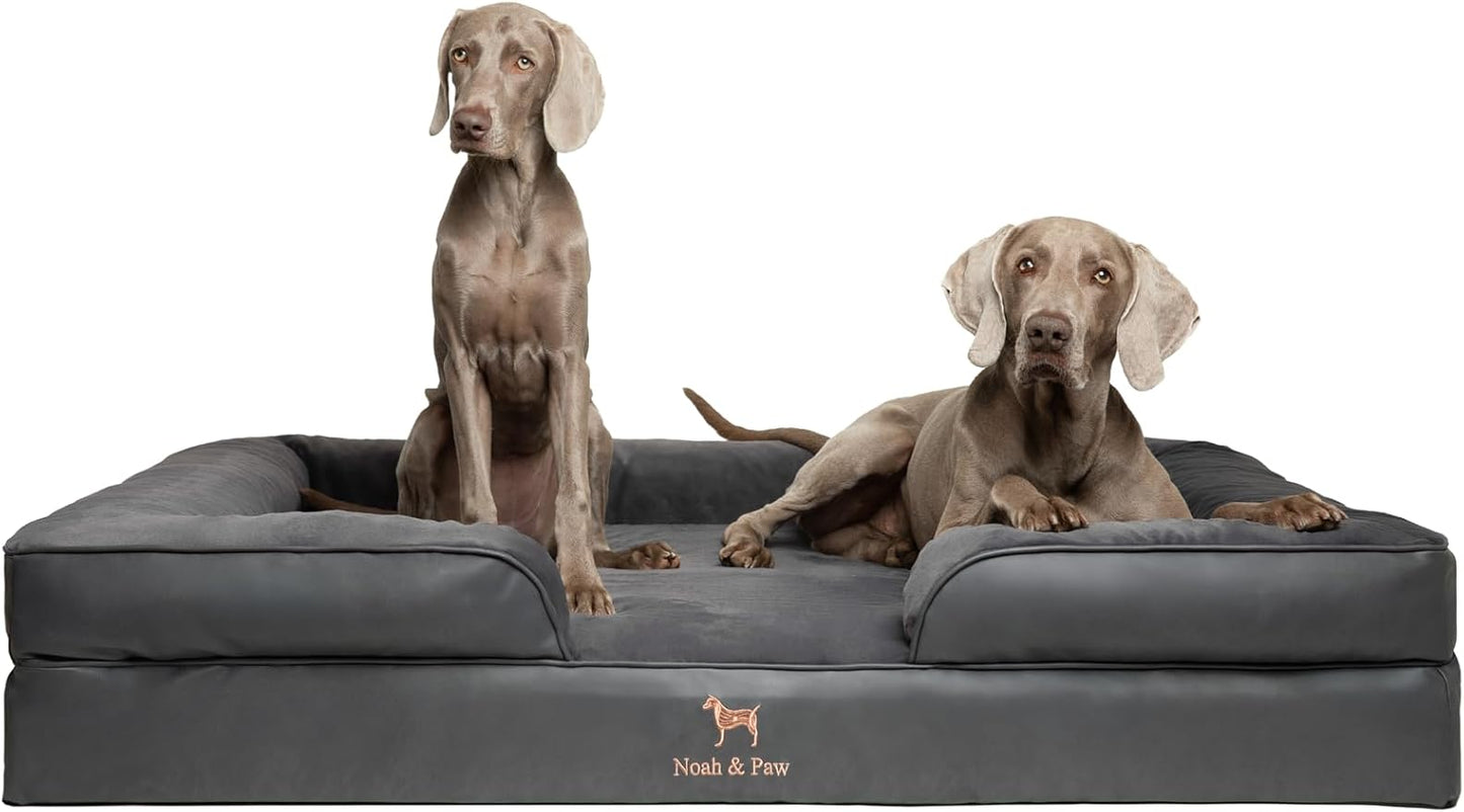 NOAH & PAW Giant Dog Bed XXL, 55x45x11 Inch, Orthopedic Dog Beds, Eggshell Memory Foam Infused with Cooling Gel, Inner Cover, Water Resistant, Machine Washable (Faux Leather) by NoahPaw