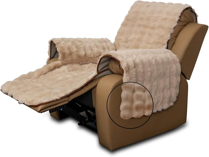 Plush and Fuzzy Shaggy Couch Cover, Dog Pad Faux Fur Sofa Cover, Water Resistant Slipcover, Non-Slip Furniture Protector for Kids,Dogs,Cats.(Light Brown-Bubble, Medium Recliner) by SNUGGLESINTO