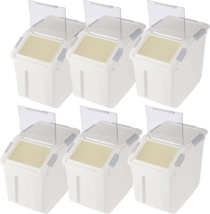 EonTone Flour Storage Container 25 Liters (30 Lb‎) Pack-6 with Lockable Lid Wheels BPA-Free Ingredient Storage Bins by EonTone