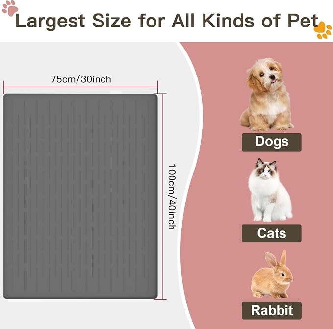 Largest Dog Food Mat, 39.5"x29.5" Silicone Dog and Cat Mat for Food and Water Bowls, Thinken Waterproof Non-Slip XXXL Pet Feeding Mat for Floors (Dark Gray) - Image 2