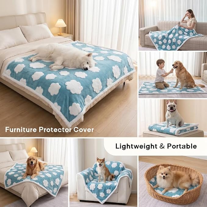 Blue Waterproof Pet Blanket,Dog Bed Covers Couch Sofa Stylish Jacquard Cute Pets Throw Blankets for Puppy Cats Washable Reversible Furniture Protection Covers (Blue Cloud,L) - Image 6