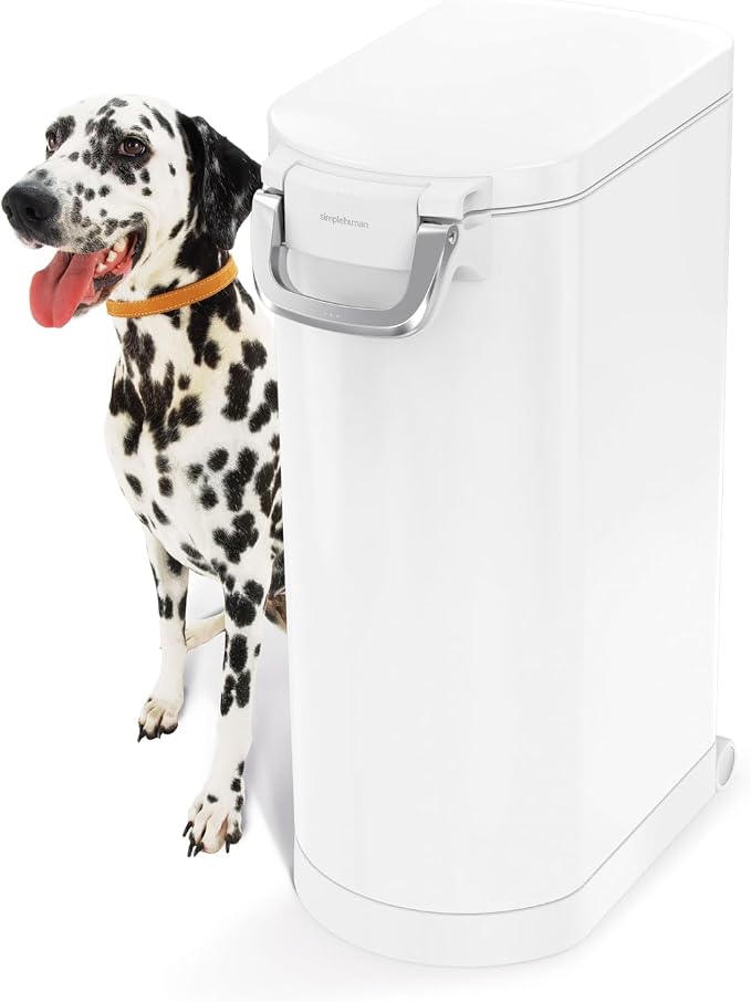 simplehuman X-Large Pet Food Storage Container, Holds 36-44 lb / 16-20 kg of Dry Dog Food, Cat Food, or Bird Seed, Airtight Lock-Tight Lid with Magnetic Scoop, BPA-Free, White Steel - Image 2