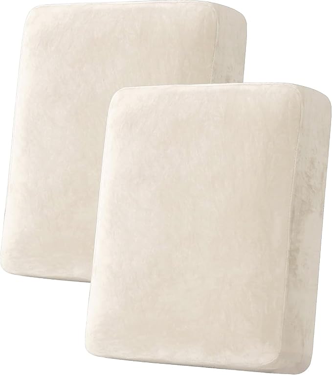 H.VERSAILTEX Velvet Stretch Couch Cushion Cover Plush Cushion Slipcover for Chair Loveseat Sofa Cushion Furniture Protector Seat Cushion Sofa Cover (2 Piece Medium Sofa Cushion Covers, Cream) by HVERSAILTEX