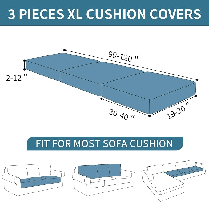 XINEAGE Large Couch Cushion Covers Seat Cushion Cover Thick Stretch Sofa Slipcovers 3 Piece Individual Couch Covers with Elastic Bottom(3 XL Seat Cushion/Backrest,Coffee) - Image 3