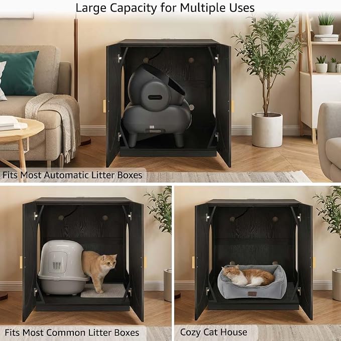 unipaws Cat Litter Box Enclosure for Self-Cleaning & Automatic Litter Boxes | Extra Large Cabinet with Charging Station, Wooden Dog Proof Hidden Cat House for Top Entry Litter Box - Image 5