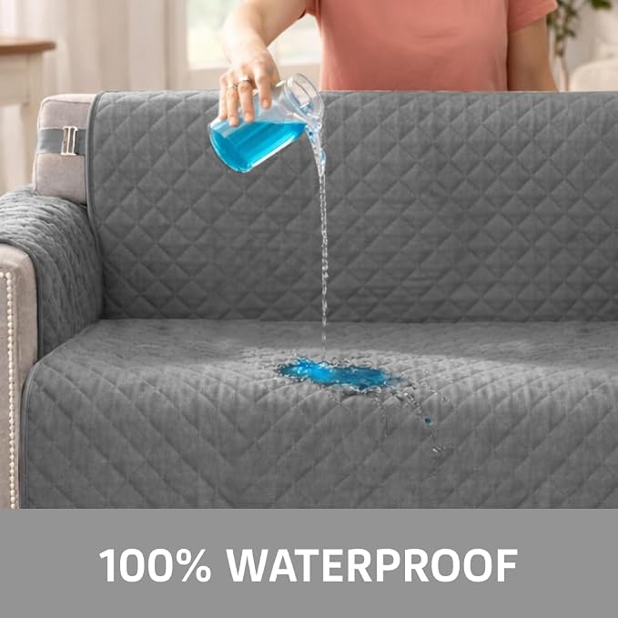 Sofa Shield 100% Waterproof Couch Cover with Patented Straps, Slip and Stain Resistant, Machine Washable Sofa Slipcover for Dogs Cats Pets Kids, 28 inch Seat, Large Recliner, Dark Gray - Image 3