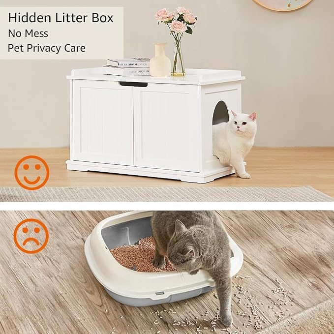 unipaws Cat Litter Box Enclosure Furniture, Hidden Litter Box Cover | Cat Washroom, Cabinet for Large Cat, Dog Proof Cat Litter Boxes, Hideaway Litter Box, Cat House - Image 2
