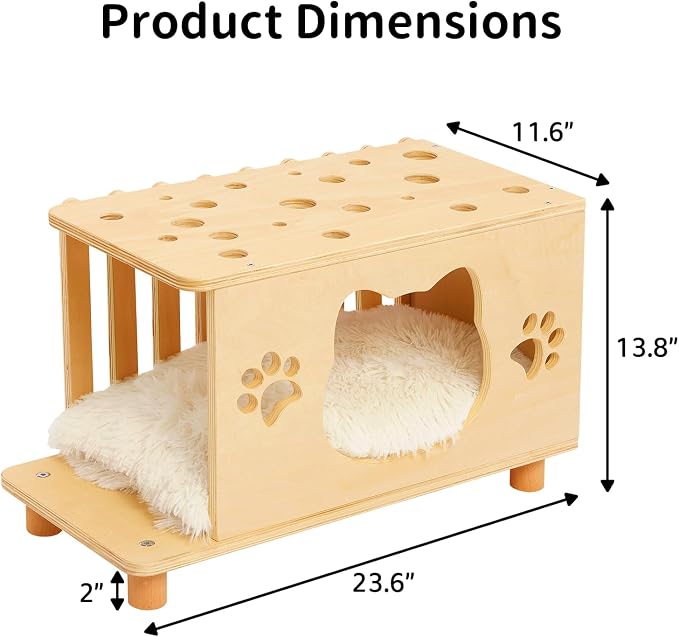 4-in-1 Wooden Cat House, Breathable Cat Cave with Washable Cushion Cat Beds for Indoor Cats - Image 2