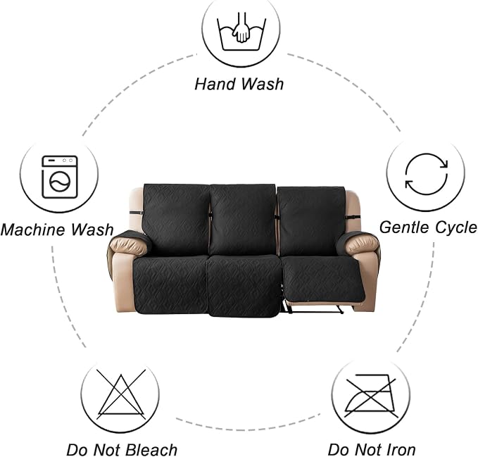 Genina Waterproof Couch Cover for Reclining Sofa - Non-Slip, Washable, 3 Seater Couch Protector for Dogs, Pets, Kids (Black, Recliner Sofa) - Image 9