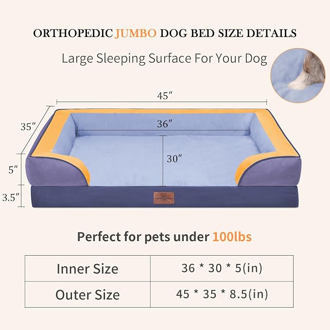 Comfort Expression Orthopedic Dog Bed for Extra Large Dogs with Bolster | Waterproof Dog Couch Bed with Washable Cover & Non-Slip Bottom, Supportive Egg Crate Foam XL Pet Bed, 45x35 Inch - Image 7