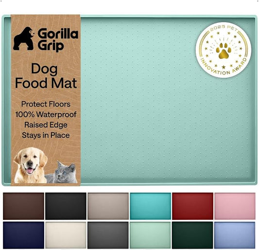 GORILLA GRIP 100% Waterproof Raised Edge BPA Free Silicone Pet Feeding Mat, Dog Cat Food Mats Contain Spills Protects Floors, Placemats for Cats and Dogs Water Bowl, Pets Accessories 16x10, Mint by Unknown