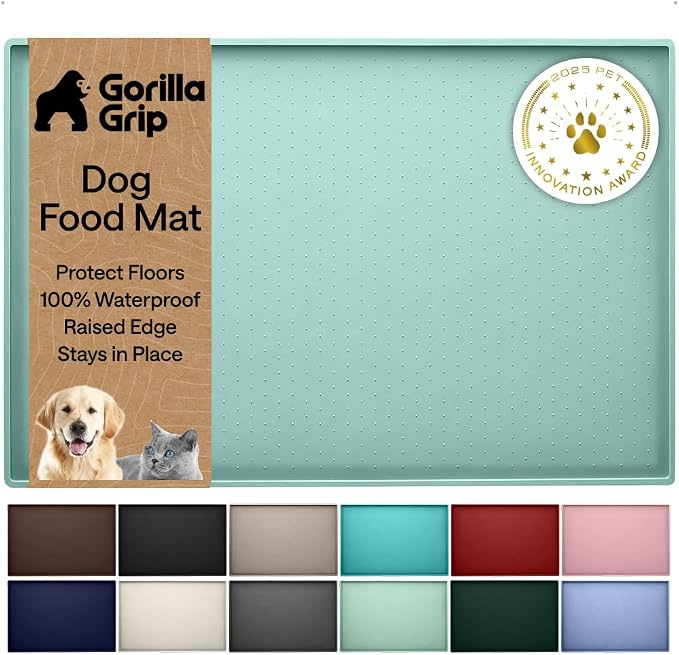 GORILLA GRIP 100% Waterproof Raised Edge BPA Free Silicone Pet Feeding Mat, Dog Cat Food Mats Contain Spills Protects Floors, Placemats for Cats and Dogs Water Bowl, Pets Accessories 32x24 Mint by Unknown