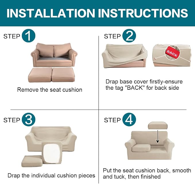 Turquoize 3 Piece Sofa Covers for 2 Cushion Couch Sofa Slipcover Soft Couch Cover for Dogs-Washable Sofa Furniture Covers with 2 Individual Cushion Covers, Feature Fabric (2 Cushion Sofa,Island Fossi) - Image 6