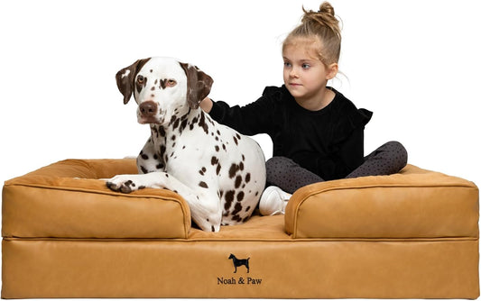 NOAH & PAW XL Dog Bed, 45x35x11 Inch, Orthopedic Large Dog Beds, Eggshell Memory Foam Infused with Cooling Gel, Inner Cover, Water Resistant, Machine Washable (Faux Leather) by NoahPaw