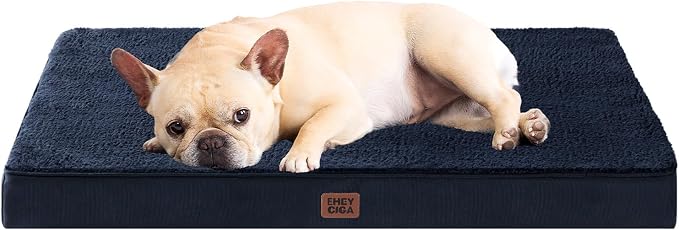EHEYCIGA Orthopedic Dog Bed with Removable Washable Cover, Navy, 30x20 | Egg Crate Foam Support, Durable Oxford fabric, Non-Slip Bottom, Machine Washable, Soft Waterproof Plush Pet Bed Mat For Crate by EHEYCIGA