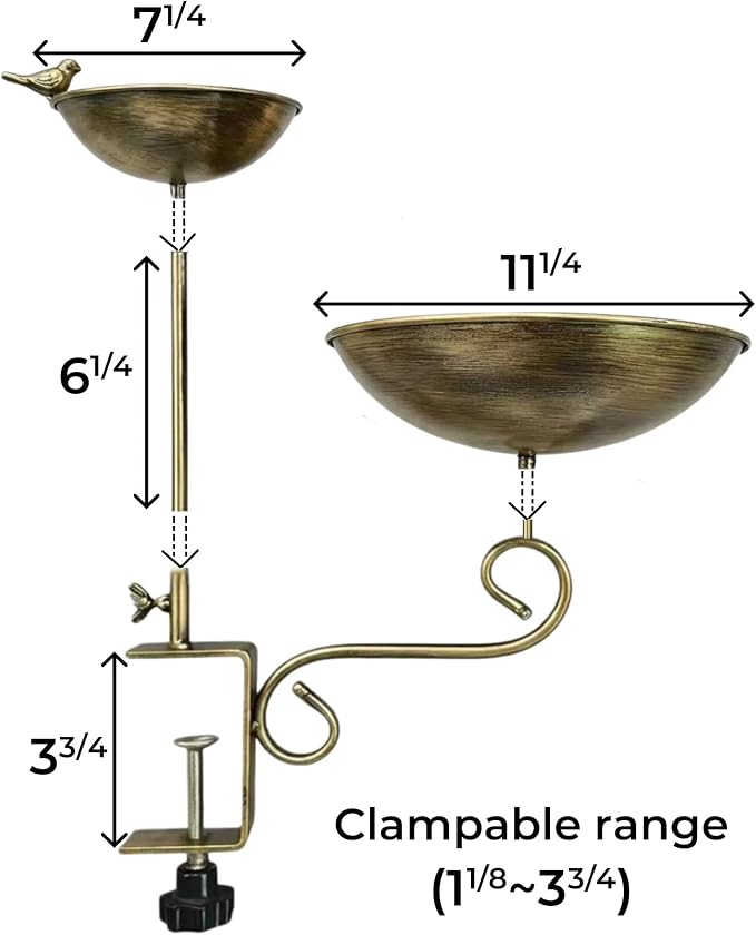 Dual Tier Deck Mounted Bird Bath with Feeder for Railing | Dual Levels for Backyard Bird Watching, Ideal for Cardinals, Finches & Sparrows, Adjustable Clamp Fits Decks, Easy Clean - Image 3
