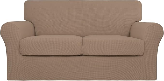 Easy-Going 3 Pieces Stretch Couch Cover Sofa Cover for Dogs Washable Sofa Slipcover for 2 Separate Cushion Couch Spandex Jacquard Fabric Elastic Furniture Protector for Pets, Kids (Camel, Loveseat) by Easy-Going