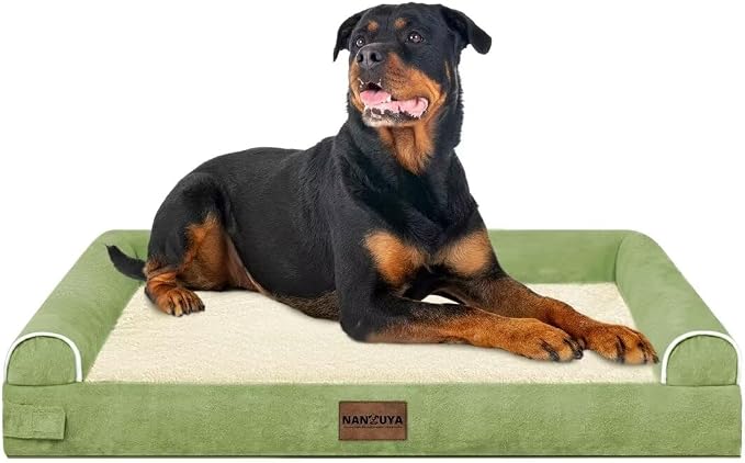 NANUYA Orthopedic Dog Bed for XX-Large Dogs, 44 x 34 Inch, Grass Green | Egg crate foam for joint support, 3-sided bolster pet sofa, waterproof lining, washable cover, and non-skid base - Image 8