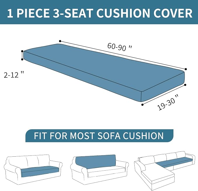 XINEAGE Couch Cushion Covers,Loveseat Sofa Seat Slipcovers for Pets,Non Slip Sofa Seat Cover Washable,Sofa Slipcovers with Elastic Bottom(1 Piece Sofa Cushion Cover,Navy Blue) - Image 3