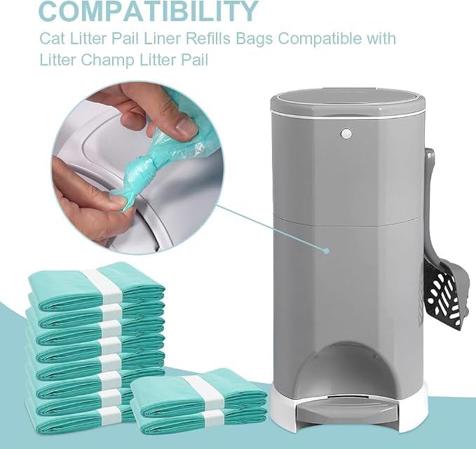 Cat Litter Pail Liner Refills Bags Compatible with Litter Champ Litter Pail, Lightly Scented, Green, 10 Count - Image 3