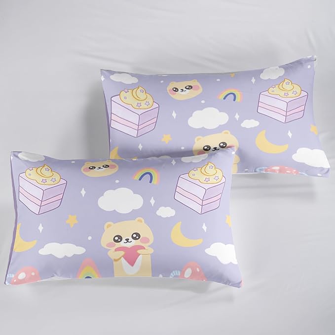 QOOMO Bear Comforter Twin Size,Kawaii Bedding Set for Kids Teens Girls,3Pcs Bedding Set Printed Comforter with 2 Pillowcases,Down Alternative,Soft and Lightweigh，Twin Size - Image 6