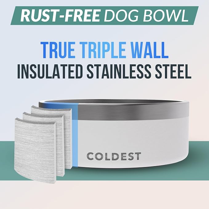 Coldest Dog Bowl - Anti Rust Metal, Non Slip, 3 Layers Insulated Stainless Steel Dog Bowls - Spill Proof & Heavy Duty - Water Bowl for Dogs, Cats & Pets, Dish Washer Safe (64 oz, Epic White) - Image 3