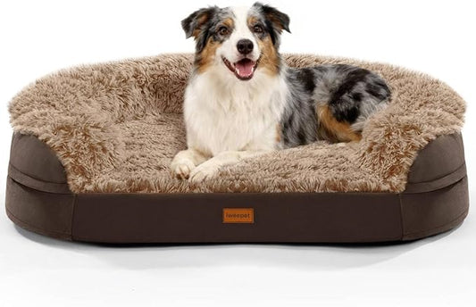 iweepet Fluffy Orthopedic Dog Beds for Large & Extra Large Dogs, 41" Calming Dog Sofa Bed with Supportive 28D Egg-Crate Foam, Removable Washable Cover, Waterproof Lining, for Puppy,Senior,Sick by iweepet