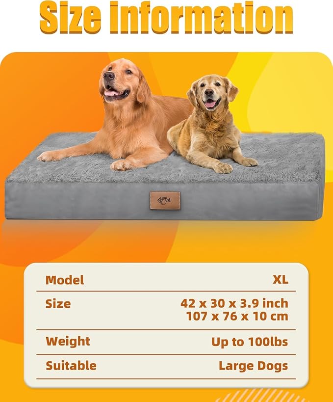 Sytopia Soft Plush Dog Bed, 42" XL Orthopedic Dog Bed for Extra Large Dogs (90 lbs), Durable Waterproof Pet Bed, Heavy Duty Dog Crate Pad, Washable Removable Cover, Anti-Slip Bottom, Light Gray - Image 6
