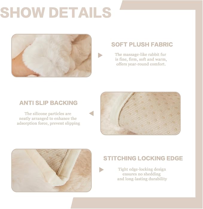 DREAMINGO Faux Fur Couch Seat Cover, Soft Plush Sofa Covers for Pet Washable, Non Slip Furniture Protector for Loveseat 2 Cushion Sofa, 35.4x63 Inch, Beige - Image 4