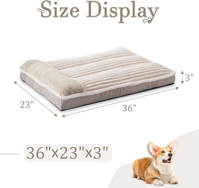 Dog Bed for Large Dogs, Dog Mattress with Pillow for Crate Kennel, Sofa pet Bed, Super Soft pet Bed for Medium, Jumbo, Small Dogs Breeds (Beige, Large:(36"x23"x3") - Image 3