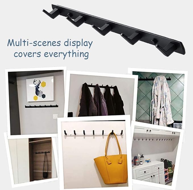 Wall Mounted Coat Rack, 6 Hooks, 21.7"x1.3", Modern, Black, 2 Pcs | Space Aluminum, Rustproof, for Hallway, Entryway, Hanging Holder for Clothes, Towel, Backpack, 40 lbs Capacity, Easy Install - Image 8