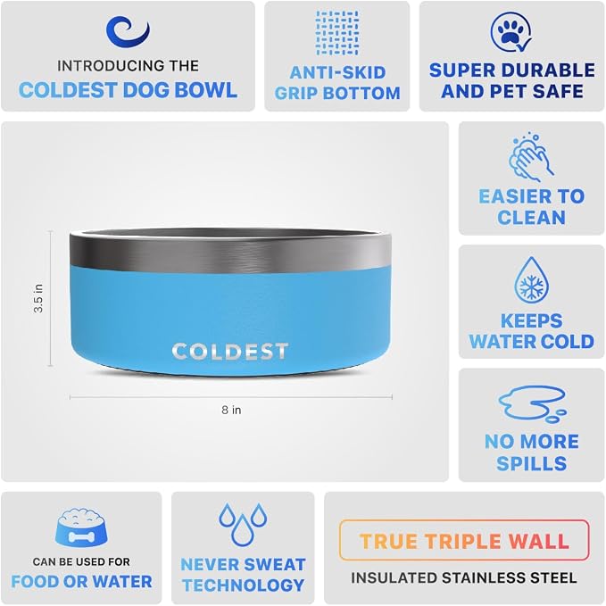 Coldest Dog Bowl - Anti Rust Metal, Non Slip, 3 Layers Insulated Stainless Steel Dog Bowls - Spill Proof & Heavy Duty - Water Bowl for Dogs, Cats & Pets, Dish Washer Safe (64 oz, Celestial Blue) - Image 5