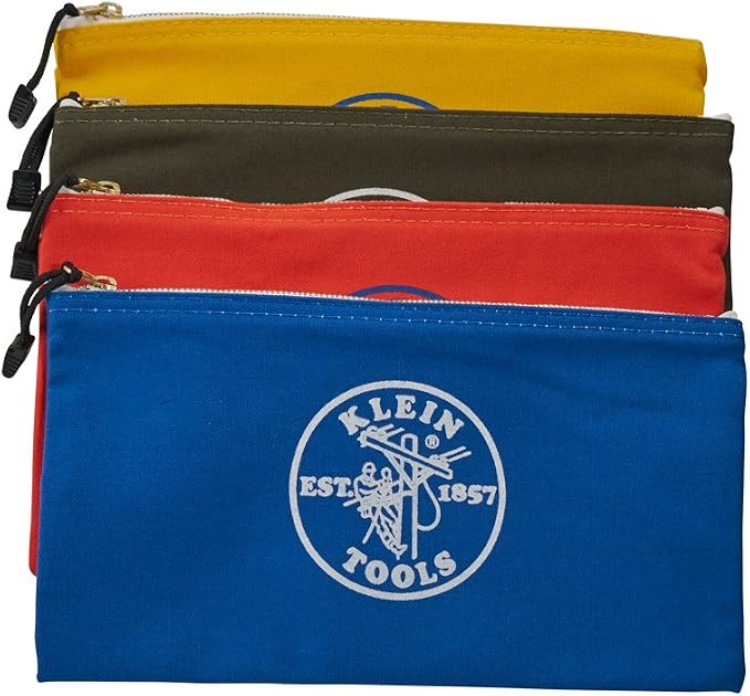 Klein Tools 5140 Canvas Zipper Bag, Tool Pouch, Bank Deposit Utility Bag, 12.5 x 7-Inch, Olive/Orange/Blue/Yellow 4-Pack - Image 5
