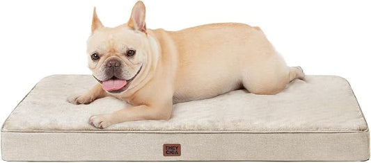 EHEYCIGA Orthopedic Dog Crate Beds for Medium Dogs, 30x20Inch, Beige | High Density Egg Crate Foam, Waterproof Liner, Washable Removable Cover, Non-Slip Bottom, Fits Crate, Floor and Sofa by EHEYCIGA