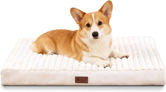Orthopedic Dog Bed with Firm High-Density Egg Crate Foam, Machine Washable Cover & Non-Slip Bottom for Medium Breeds (Beige, 29" L x 18" W x 3" H) by VERABE