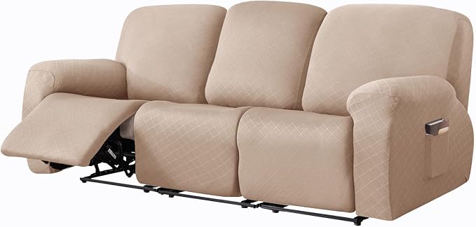 vctops Diamond Recliner Sofa Covers 8-Pieces Stretch Large Couch Covers for 3 Seats Reclining Slipcovers Soft Solid Furniture Protector (Camel,3 Seat) by vctops