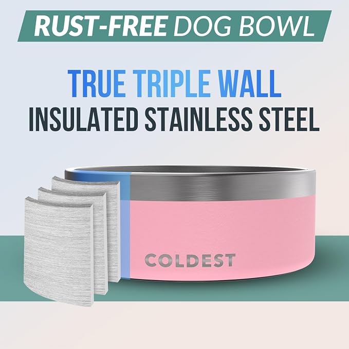 Coldest Dog Bowl - Anti Rust Metal, Non Slip, 3 Layers Insulated Stainless Steel Dog Bowls - Spill Proof & Heavy Duty - Water Bowl for Dogs, Cats & Pets, Dish Washer Safe (64 oz,Cotton Candy Pink) - Image 3