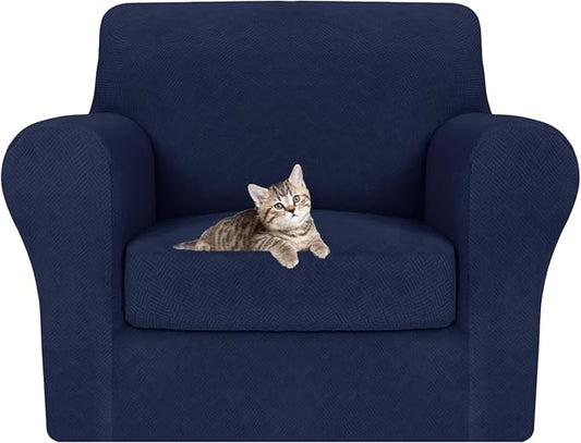 MAXIJIN 2 Piece Chair Covers Chair Slipcover with Arms, Sofa Chair Cover for Living Room Armchair Cover, Stretch Pet Dog Slip Cover for A Chair with 1 Cushion (31"-46", Navy Blue) by MAXIJIN