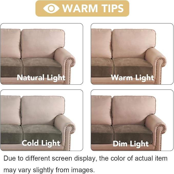 H.VERSAILTEX Velvet Stretch Couch Cushion Cover Plush Cushion Slipcover for Chair Loveseat Sofa Cushion Furniture Protector Seat Cushion Sofa Cover (3 Piece XL Sofa Cushion Covers, Mocha) - Image 6
