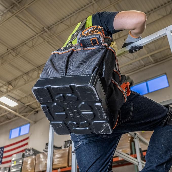 Klein Tools 5541610-14 Tool Bag with Shoulder Strap Has 40 Pockets for Tool Storage and Orange Interior - Image 7