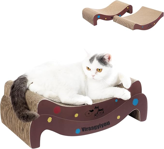 Cat Scratcher, 2 in 1 Corrugated Cat Scratch Board Lounger for Scraching & Napping, Cat Scratchers for Indoor Scratch Pad Couch Cardboard as Cat Bed & Furniture Protector from Cat Claws, 19.68 Inch by Viraagyiyou
