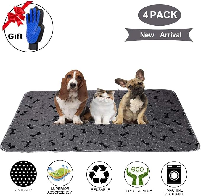 Washable Dog Pee Pads with Free Grooming Gloves,Non Slip Dog Mats with Great Urine Absorption,Reusable Puppy Pee Pads for Whelping,Potty,Training,Playpen - Image 2