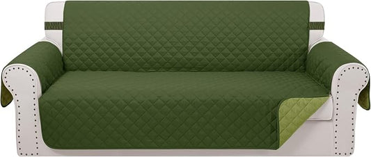 Reversible Couch Cover for 3 Cushion, Sofa, Huntergreen/Sage | Couch Cover for Sofa, Pet Friendly Water Repellent Couch Sofa Cover, Washable Furniture Protector with Elastic Straps by LuxshareHome