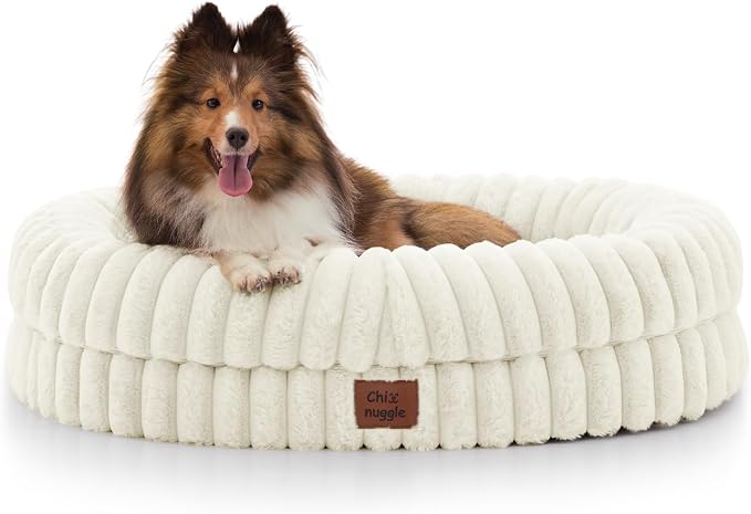ChiXnuggle Orthopedic Dog Bed, Washable Cover, Faux Fur Bolster Pet Couch | waterproof,egg crate foam,non-slip bottom,for small medium dogs,cream,30*24*7,dog sofa,puppy bed by SnuggleUpPawsDown