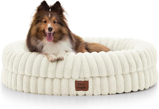ChiXnuggle Orthopedic Dog Bed, Washable Cover, Faux Fur Bolster Pet Couch | waterproof,egg crate foam,non-slip bottom,for small medium dogs,cream,30*24*7,dog sofa,puppy bed by SnuggleUpPawsDown
