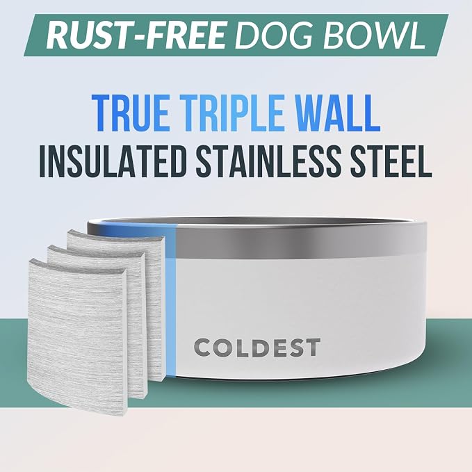 Coldest Dog Bowl - Anti Rust Metal, Non Slip, 3 Layers Insulated Stainless Steel Dog Bowls - Spill Proof & Heavy Duty - Water Bowl for Dogs, Cats & Pets, Dish Washer Safe (100 oz, Epic White) - Image 3