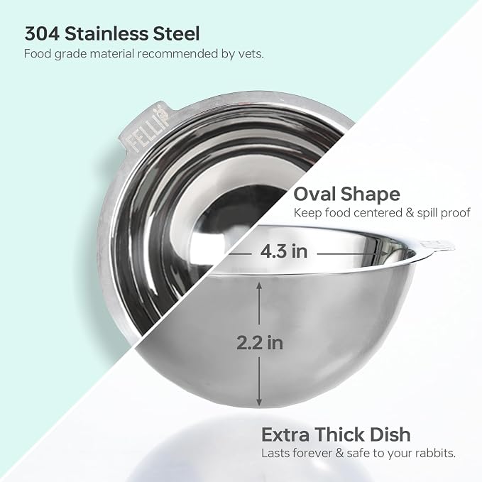 Felli Oblik 15° Tilted Small Animal Bowls for Pet Food & Water 6 oz Stainless Steel Dish Removable, Slanted Metal Plate Feeder for Kitten Puppy Rabbit Bunny Guinchilla Pig (0.75 Cups, Classic) - Image 3