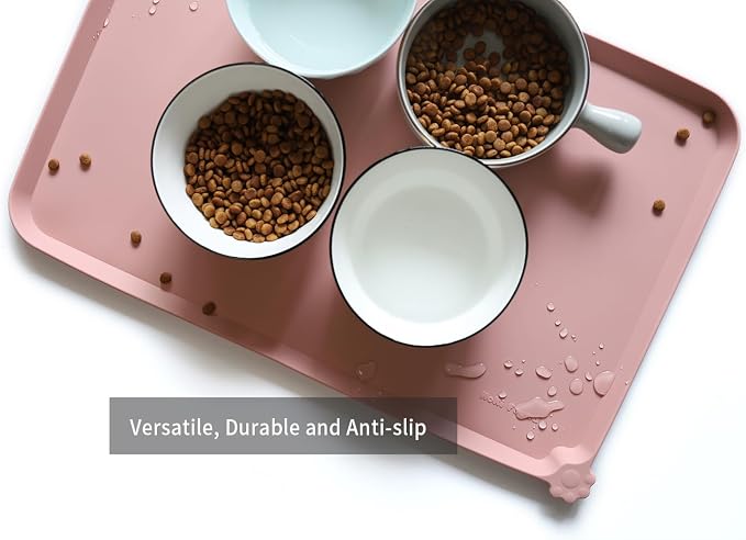 Hoki Found L Silicone Non Slip Pet Food Mats - Placemat for Dog Cat - Waterproof Dog Cat Food Mats - Carpet Friendly - Neutral Pink - Image 4