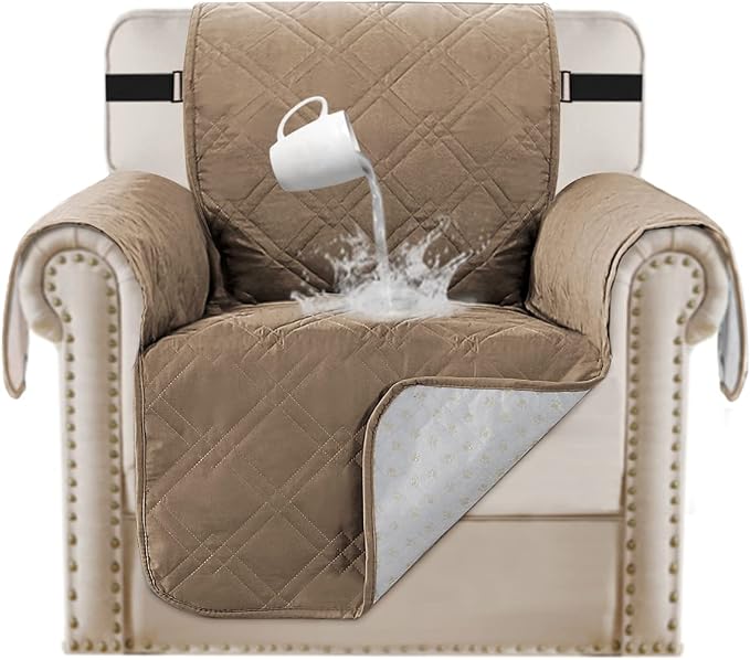 Turquoize 100% Waterproof Chair Covers for Living Room Couch Cover for Pets Chair Protector Sofa Cover for Dogs Non-Slip Sofa Protector Furniture Cover for Dogs, Kids, Cats (Chair, Taupe) by Turquoize